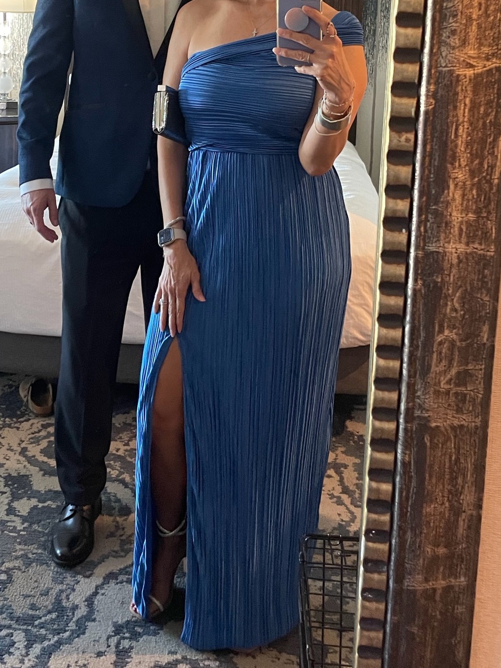 Lulu's One-Shoulder Royal Blue Pleated Maxi Dress - Picture 2 of 5
